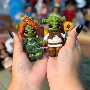 PDF-MÖNSTER - Shrek och Fiona Mini _ 8,5 cm - CrochHynny