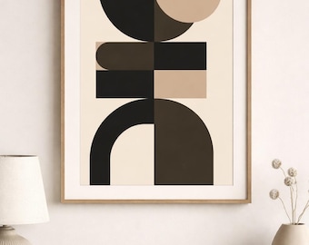 Lámina geométrica minimalista, formas abstractas, decoración escandinava (descarga digital)