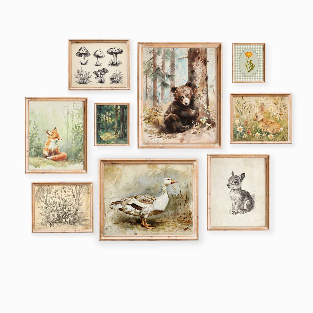 Woodland Nursery Wall Art Set: Vintage Nature Forest Animal Gallery ...