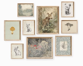Stampe vintage per camerette dei bambini nel bosco: decorazioni murali con creature della foresta (stampabili per la cameretta dei bambini)