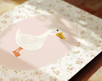 Goose Nursery Wall Art Set: Pink Cottagecore Prints  (Baby Girl Room Decor)