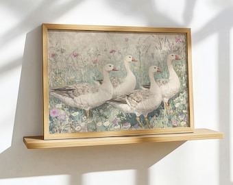 Vintage Goose Wall Art: Cottagecore Farm Animal Print for Nature-Inspired Nursery Decor