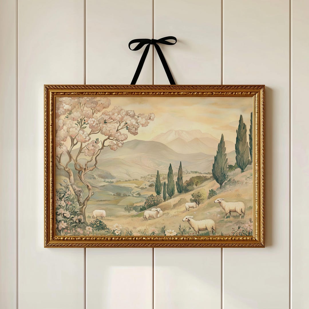 Vintage Sheep Print: Pastoral Landscape Wall Art for Cottagecore ...