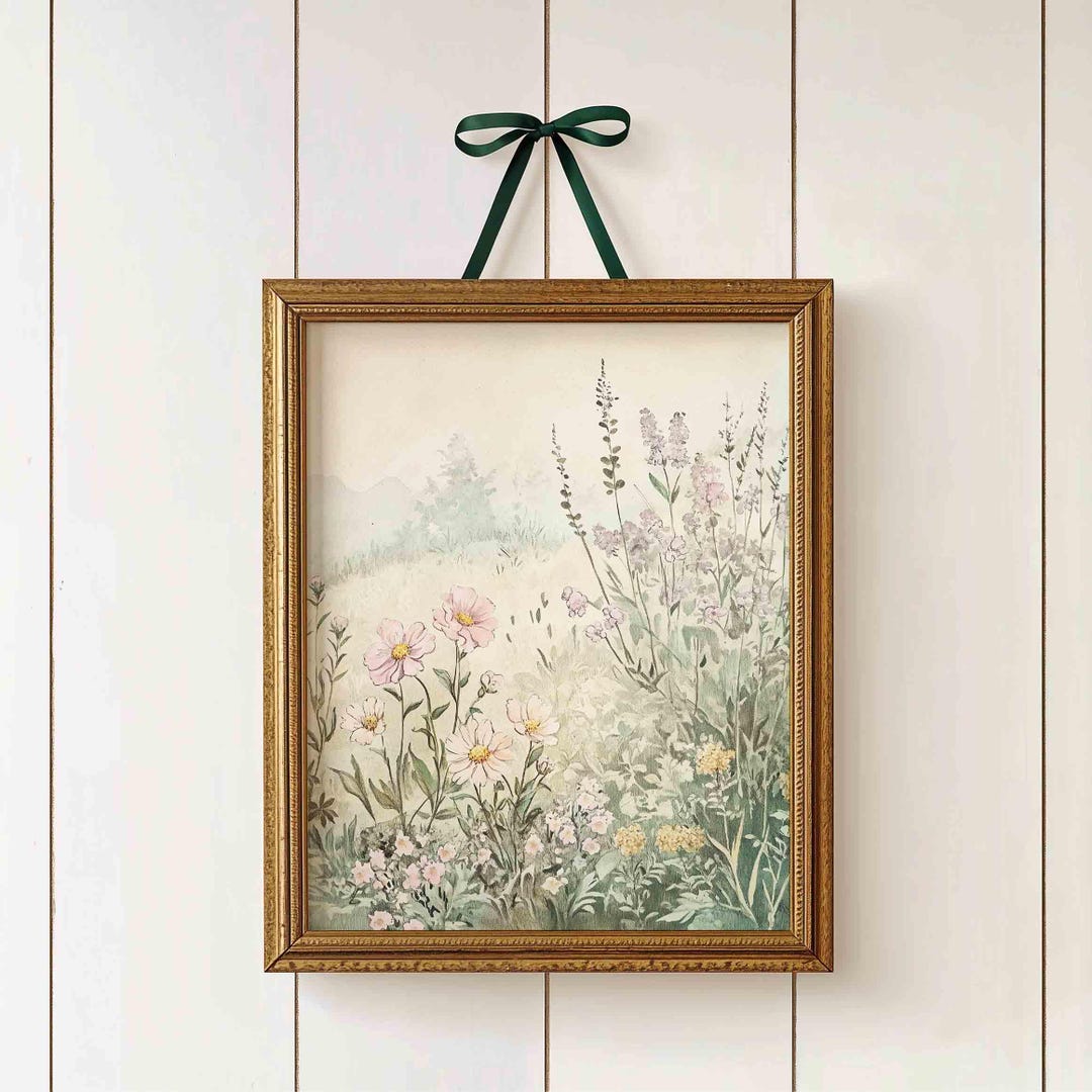 Wildflower Meadow Nursery Wall Art: Vintage Botanical Landscape Print ...