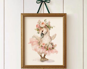 Ballet Nursery Wall Art: Whimsical Swan Dancing in Pink Tutu (Ballerina Poster)