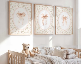Coquette Nursery Wall Art Gallery: Pink Bows & Floral Pattern Printable Girl Room Decor