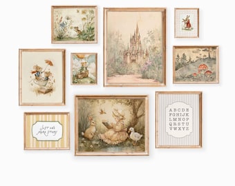 Storybook Nursery Wall Art: Vintage Cottagecore Gallery Set of 9 for Girl Nursery Room