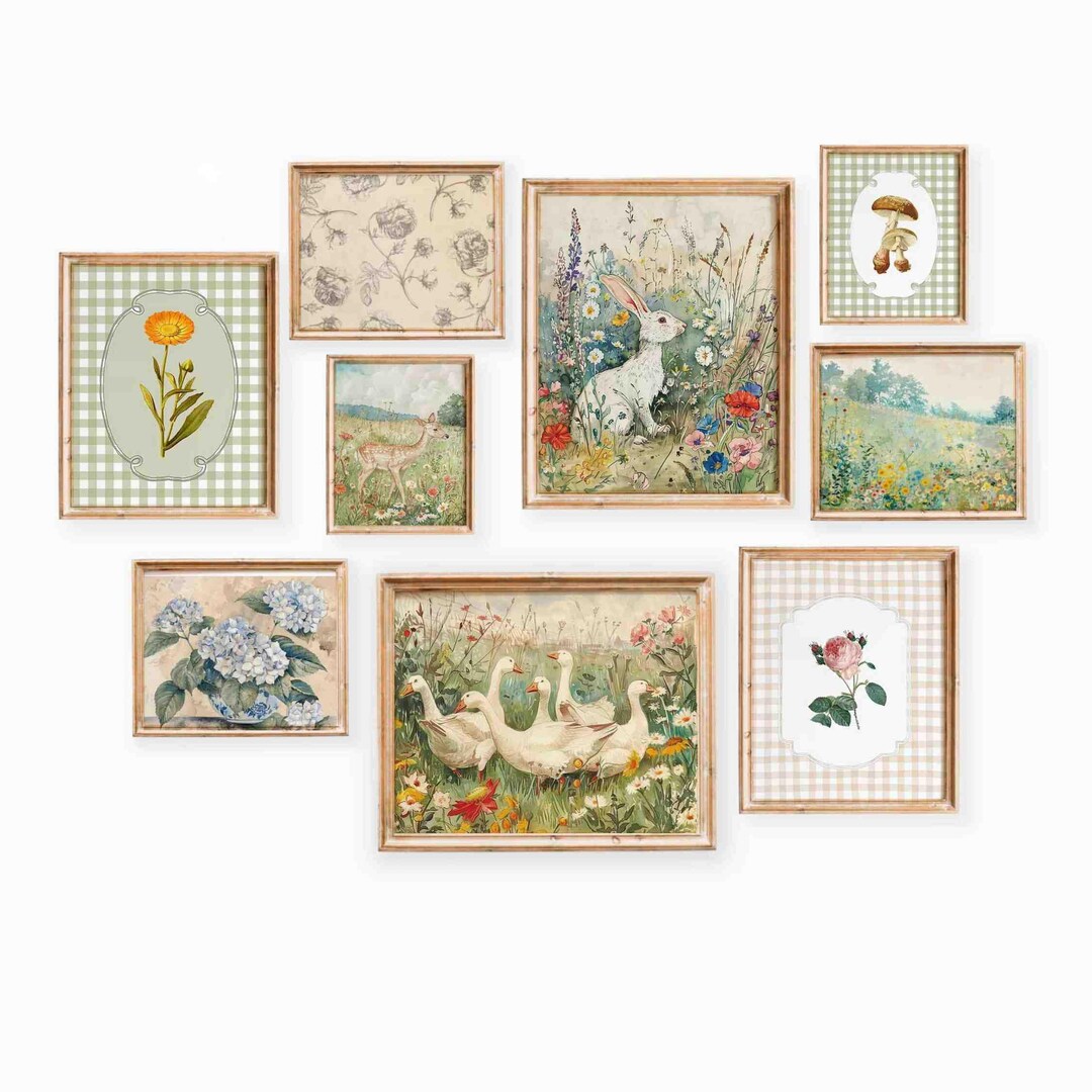 Cottage Nursery Art Prints Set: Vintage Meadow Animal & Botanical ...