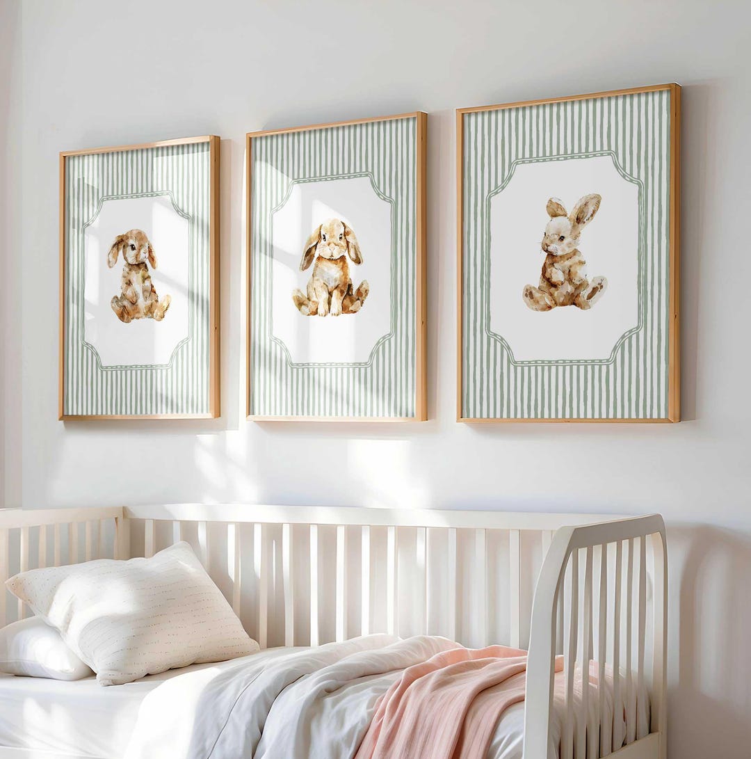 Bunny Nursery Wall Art: Watercolor Baby Rabbits Illustrations (vintage ...
