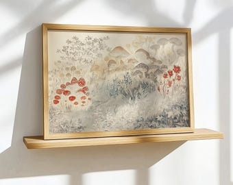 Lámina de pared con hongos vintage: decoración botánica caprichosa de bosque encantado