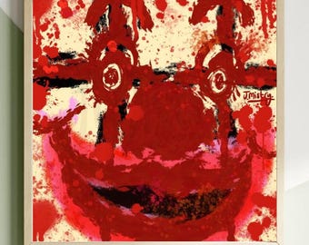Gruseliges Clown Gesicht: Handgezeichnete Original quadratische Wandkunst (Digitaler Download).