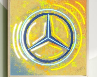 Mercedes Abzeichen Kunstwerk Druck: Handgezeichnete Wandkunst (Digitaler Download)