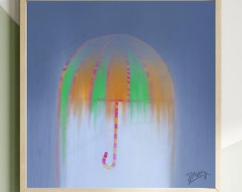 Farbe tropfender Regenschirm: Handgezeichnetes quadratisches Original (Digitaler Download).