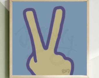 Zwei Finger schwören: Handgemaltes Original V-Zeichen als quadratisches Wandbild (Digitaler Download).