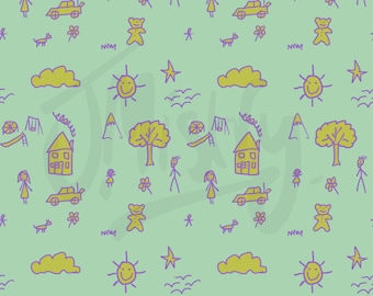 Childlike elements Seamless Pattern: Stoff, Becher, Tapete, Geschenkpapier (Digitale Datei)