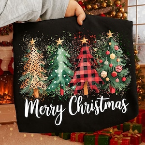 Merry Christmas Trees PNG, Leopard Plaid Sublimation Design, Festive Holiday png, Watercolor Xmas png, Girly Christmas, Trending png