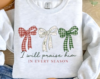 Imagen PNG de lazo cristiano, «Lo alabaré en cada estación», clipart, cita de fe, diseño para sublimación, arte navideño rústico, archivo de descarga digital