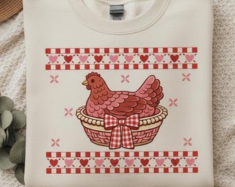 Pollo de San Valentín PNG, diseño de gallina con forma de corazón rosa, archivo PNG de San Valentín de granja para imprimir en camisetas, descarga instantánea