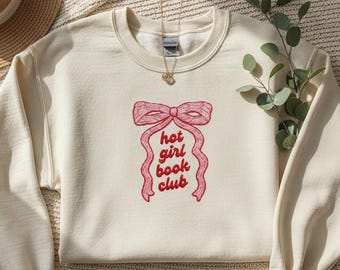 Archivo de bordado "Club de lectura para chicas atractivas", diseño de bordado con lazo para amantes de los libros, patrón de bordado a máquina con frase "Lectura moderna"