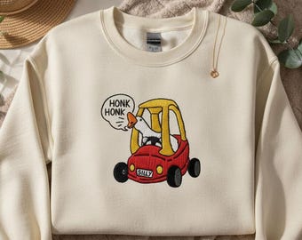 Archivo de bordado Honk Honk Goose, diseño divertido de coche de ganso, patrón de bordado a máquina de animales lindos