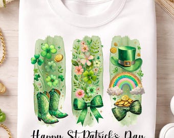 Feliz Día de San Patricio PNG, Diseño de sublimación de botas de trébol arcoíris, Acuarela irlandesa PNG, Descarga digital verde de la suerte