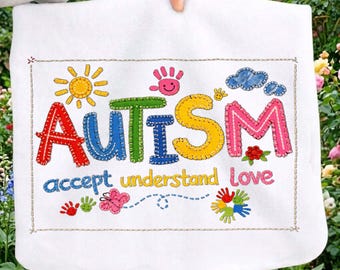 Imagen PNG con temática retro de autismo, diseño de rompecabezas arcoíris, bordado simulado, concienciación sobre el autismo (descarga digital)