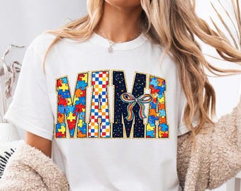PNG de Mamá Autista, Camiseta Mamá con Lazo Coqueta, Patrón de Rompecabezas Sublimación Autismo PNG, Regalo para Mamá Neurodiversitaria, Lindo Gráfico de Rompecabezas Femenino