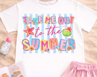 Llévame de paseo al verano PNG, Playa retro PNG, Camiseta floral de verano, Concha marina PNG Camiseta linda y femenina en tonos pastel, Ambiente tropical, Descarga instantánea