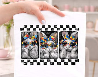 Conejito de concienciación sobre el autismo PNG, Conejito retro adorable PNG, Sublimación de autismo PNG, Diseño de camiseta de neurodiversidad, Regalo para mamás de niños con autismo