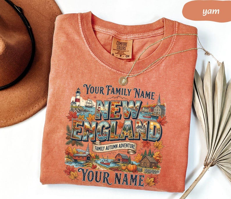 Personalized New England Shirt, Custom Family Trip Tee, Autumn Vacation Gift, Comfort Colors, Any Custom Text Available, Gift For Her image 5