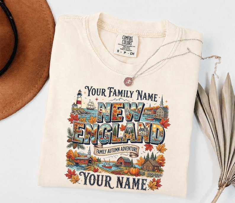 Personalized New England Shirt, Custom Family Trip Tee, Autumn Vacation Gift, Comfort Colors, Any Custom Text Available, Gift For Her image 1