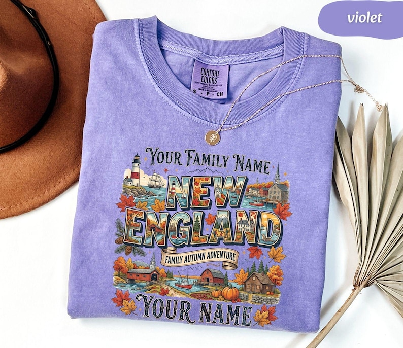 Personalized New England Shirt, Custom Family Trip Tee, Autumn Vacation Gift, Comfort Colors, Any Custom Text Available, Gift For Her image 8