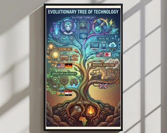 Evolutionary Tree of Technology Print, History of Innovation Poster, Science Infographic Art, Tech Evolution Wall Decor, Engineer Gift, STEM