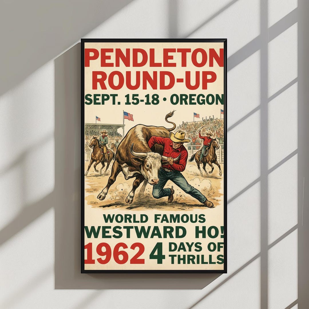 Pendleton Rodeo Sticker 1962 Pendleton Round-up Rodeo Poster, Vintage Western Americana Wall ...