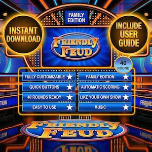 Friendly Feud Family Party Game, Family Feud Style Questions, Editable Powerpoint Game Show with Auto Score, Party Games For Families