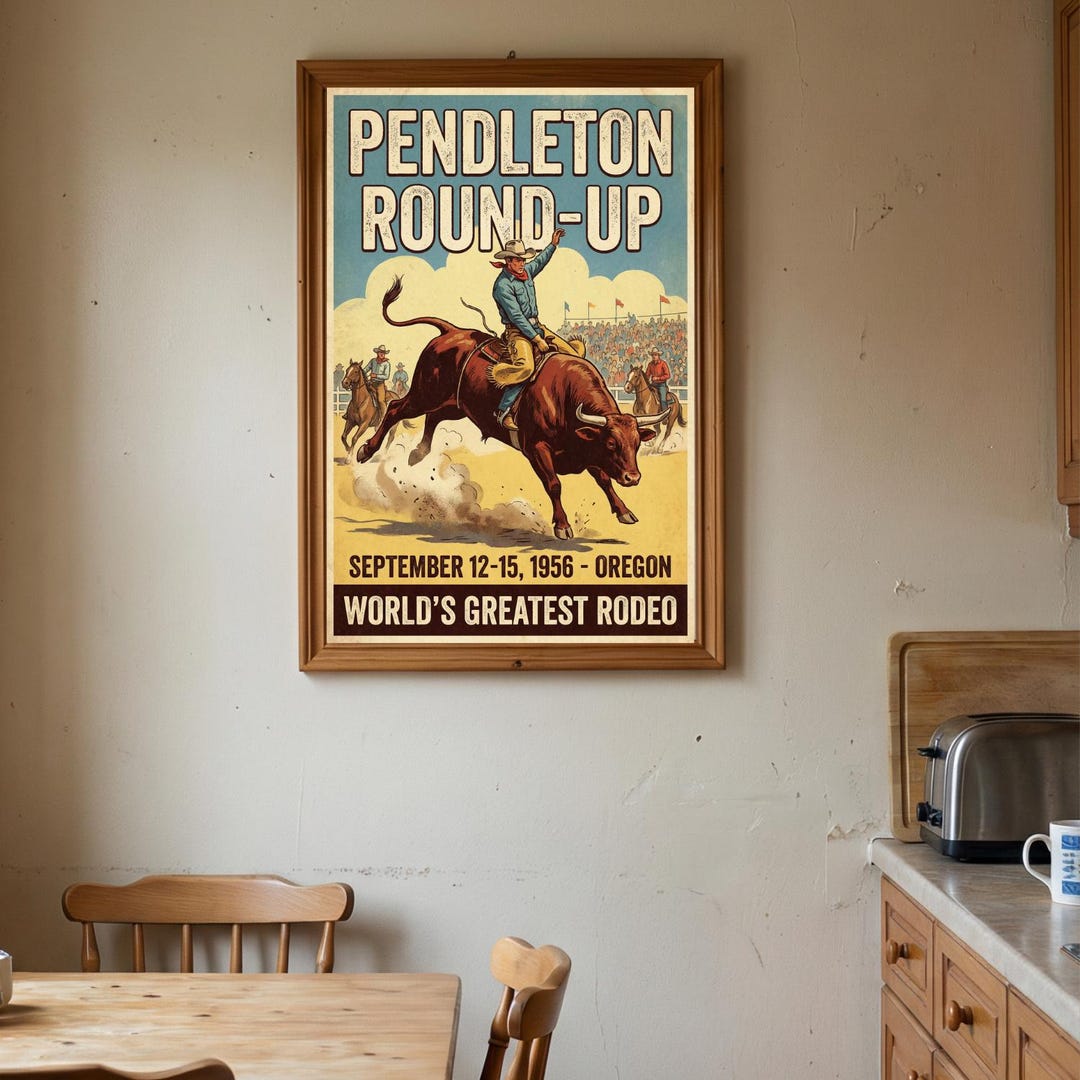 Pendleton Rodeo Sticker Vintage Pendleton Round-up Rodeo Poster, 1950s Western Americana Wall ...