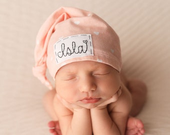 PEACHY PINK HEARTS: personalized baby hat, Name hat, newborn hat, baby hat, hospital hat,photo prop,birth announcement,newborn pant,girl hat