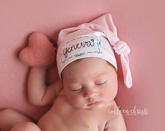 BABY PINK: Name hat, personalized hat, knot beanie, photography prop, baby hat, knots, newborn photography prop, hospital hat