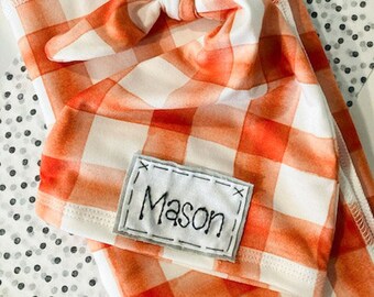 PUMPKIN PLAID: newborn hat-personalized baby hat-baby name hat-newborn name hat-personalized newborn hat-hospital hat-coming home outfit