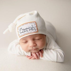 CREAM: personalized baby hat, Baby name hat, personalized hat, knot beanie, photo prop, name hat, knots, baby hat, birth announcement