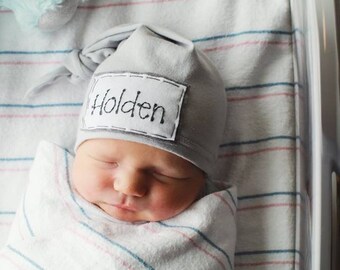SOFT GREY: newborn hat - personalized baby hat-baby name hat-newborn name hat-personalized newborn hat-hospital hat-coming home outfit