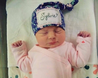 NAVY UNICORN FLORAL: Headband, hat, newborn hat, baby hat, hospital hat, newborn headband, newborn pant, boy hat, girl hat