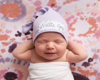 LAVENDER: newborn hat-personalized baby hat-baby name hat-newborn name hat-personalized newborn hat-hospital hat-baby announcement-knots