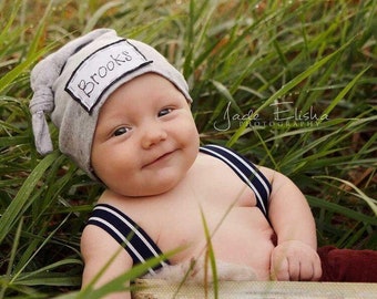 HEATHER GREY: personalized baby hat-baby name hat-newborn name hat-personalized newborn hat-hospital hat-coming home outfit-baby hat-knots