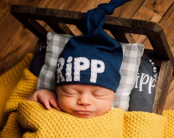 NAVY "JACK" hat: personalized baby hat - hospital hat - newborn name hat - newborn hat - baby shower gift - boy hat - baby name hat - knots