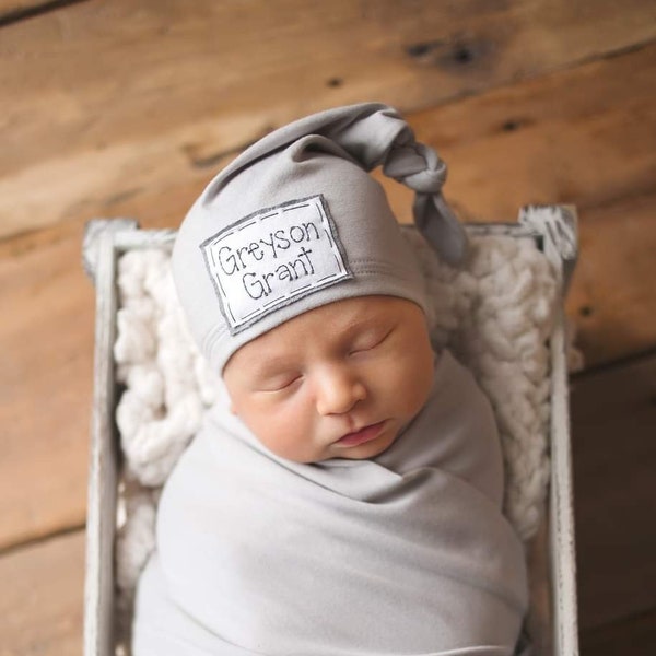 SOFT GREY: newborn hat - personalized baby hat-baby name hat-newborn name hat-personalized newborn hat-hospital hat-coming home outfit