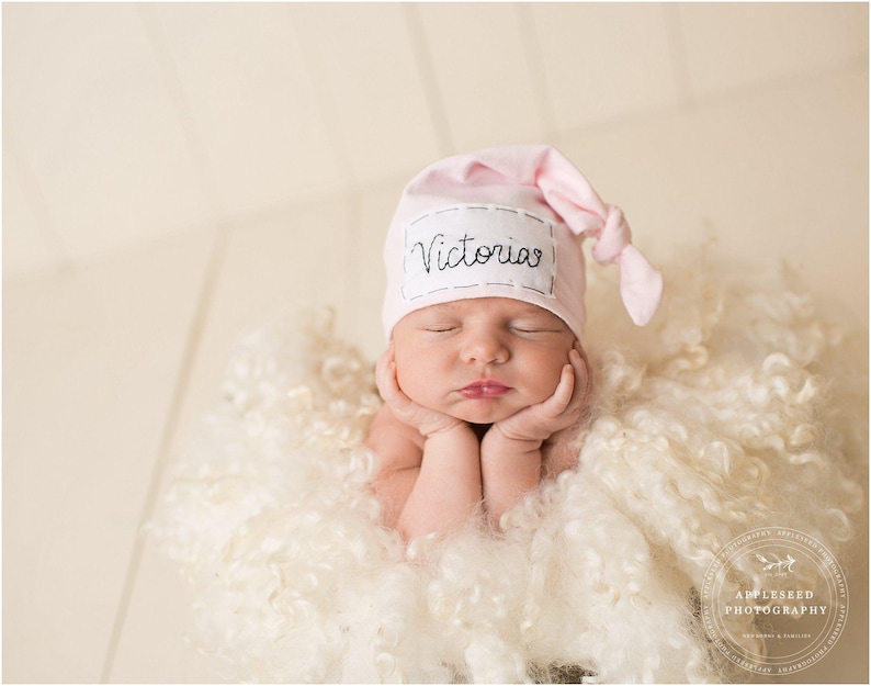 YOU CHOOSE COLOR: Name hat, personalized hat, knot beanie, photography prop, birth announcement, knots, hospital hat, photo prop image 3