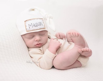 CREAM: personalized baby hat, Baby name hat, personalized hat, knot beanie, photo prop, name hat, knots, baby hat, birth announcement
