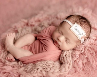 tieback, name tieback, personalized prop, newborn photo prop, photography prop, KNOTS, baby girl headband