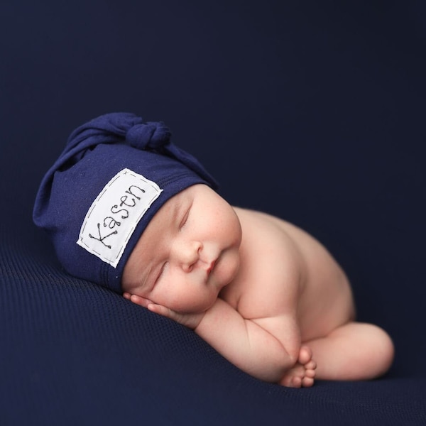 NAVY: newborn hat - personalized baby hat - baby name hat - newborn name hat - personalized newborn hat - hospital hat - coming home outfit